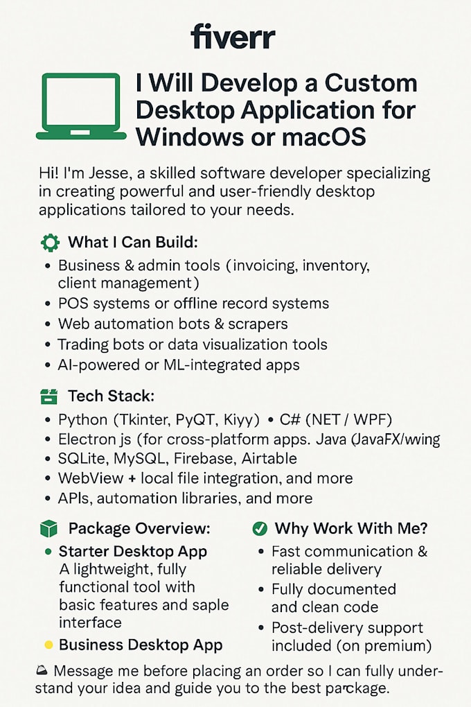 develop a custom desktop application for windows