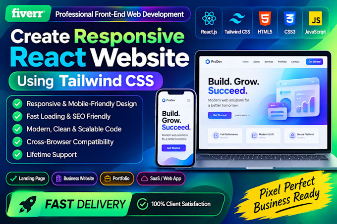 create responsive react website using tailwind CSS