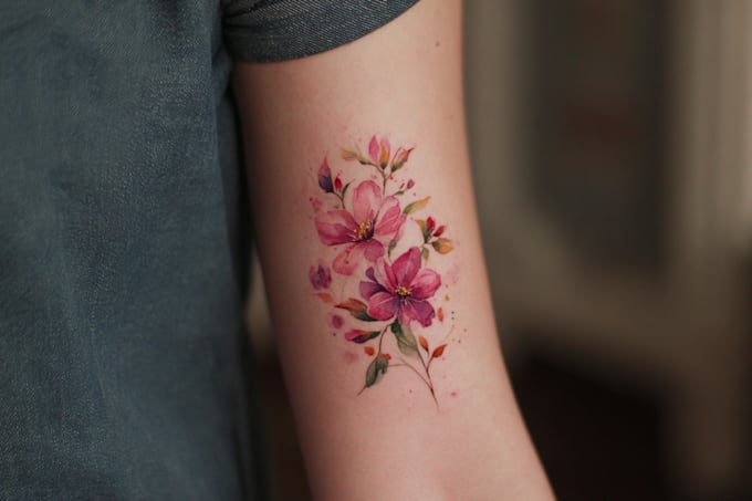 create a beautiful watercolor flowers tattoo design