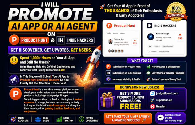 promote ai app or ai agent on product hunt and indiehacker