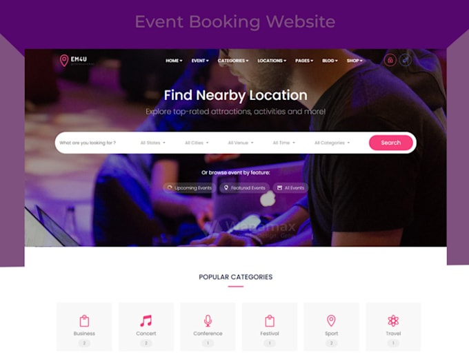 build event booking website, event management website, event website