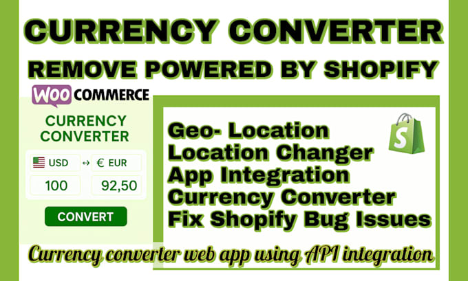 setup multi currency converter geolocation fix bugs remove powered by shopify