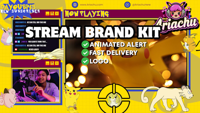 create a custom pokémon logo, stream overlay kit for twitch