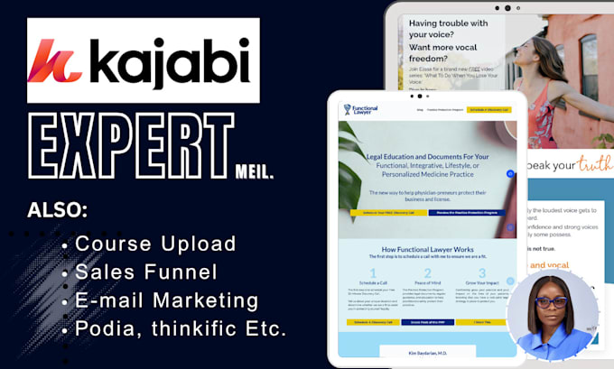 do kajabi website design, kajabi landing page, or online course