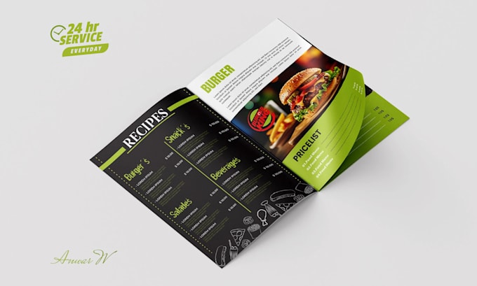 design custom food menu for restaurant, bar, or coffee shop