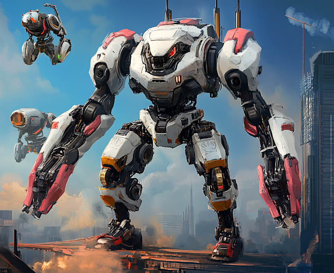 do custom digital 2d anime mecha art illustrationf