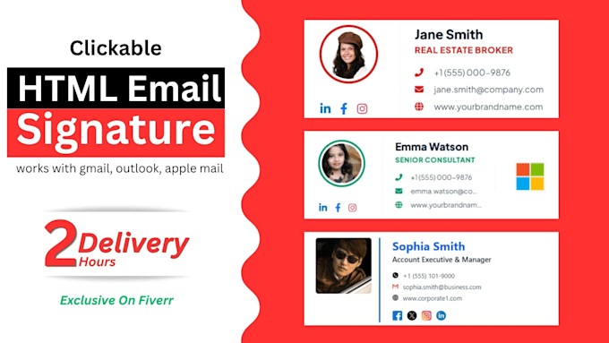 make clickable html email signature works with gmail, outlook, apple mail