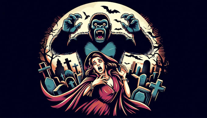 make vampire gorilla and girl logo with t shirt design