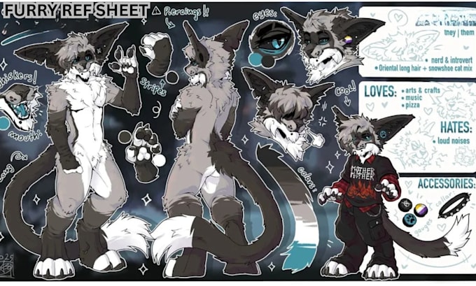 Fury Scetch Reference Disegna un personaggio furry personalizzato, foglio di riferimento ...