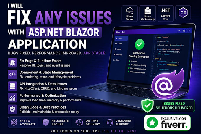 fix any issues with asp dotnet blazor application