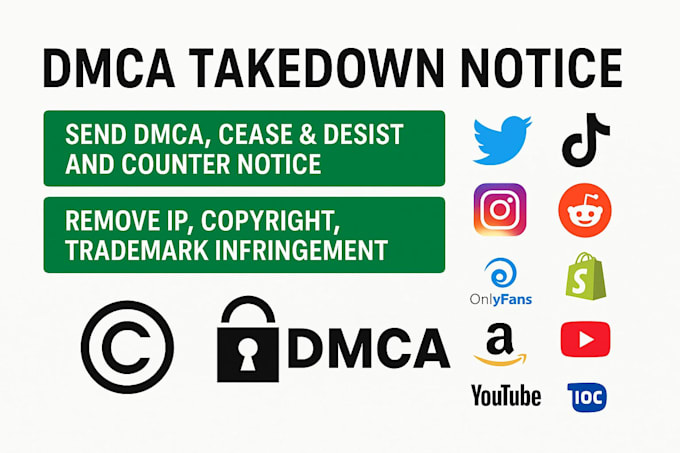 be your lawyer for copyright, IP infringement cases, and dmca takedown