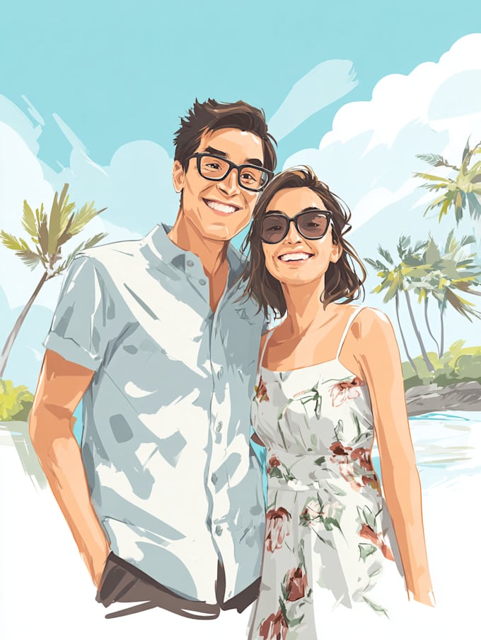 draw a watercolor couple portrait