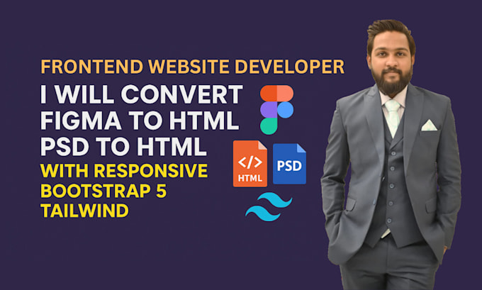 convert figma to html, psd to html with responsive  tailwind bootstrap 5