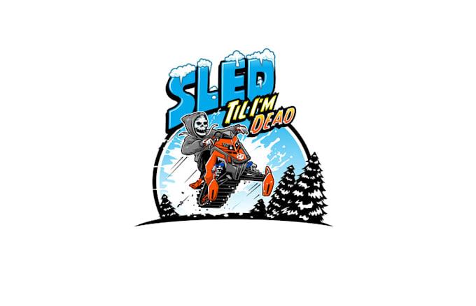 design clean clothing artwork skeleton riding snowmobile logo