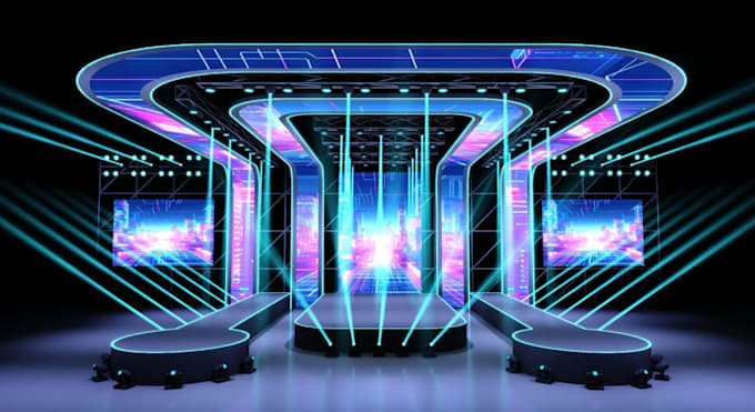 redesign scene interior, event stage rendering, spot light setup, concert stage