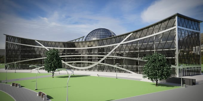 remodel 3d building exterior,cgi office rendering ,science center design,facade