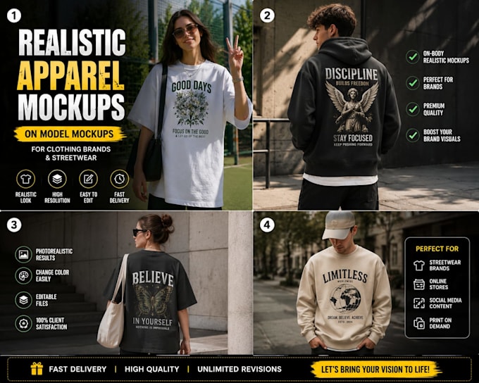 create realistic apparel mockups for clothing brands