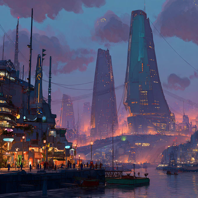 Make illustration of science fiction city art by Osaemaren | Fiverr