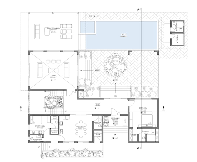 design a floor plan, section and elevation