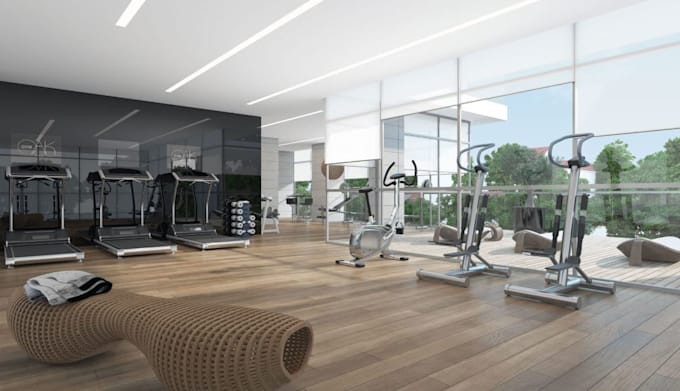 Design your gym interior with realistic rendering, sports, 3d ...
