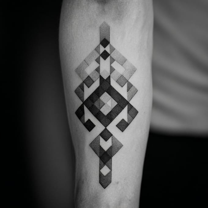 custom a geometric realism in black and grey tattoo design