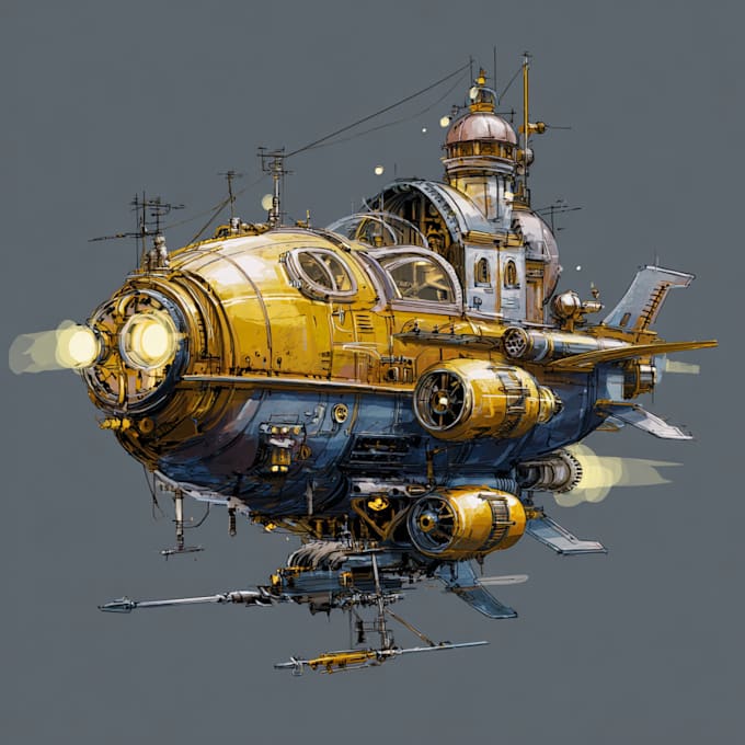 draw custom spaceship sci fi steampunk nft