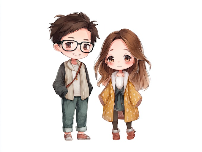 draw cute couple chibi illustration