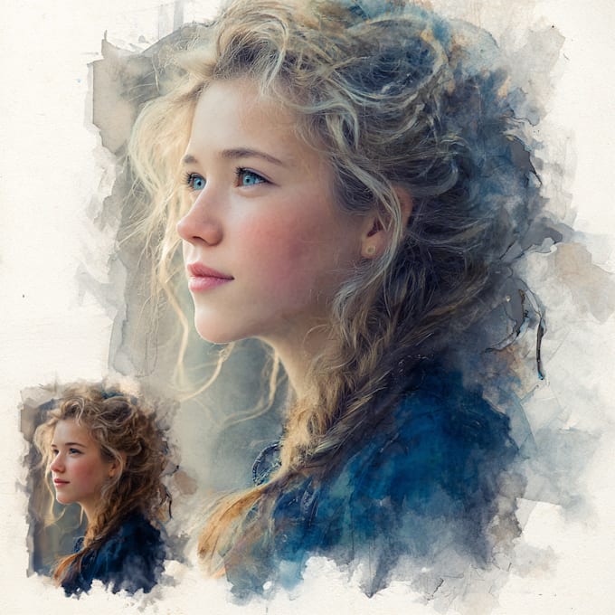 make a watercolor portrait in white background
