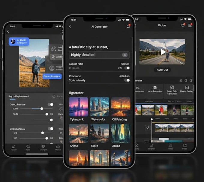 develop ai photo editor app, ai image generator, video editor, ai photo app