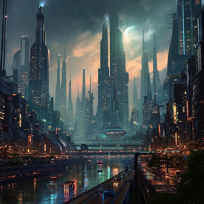 Do futuristic cyberpunk city art background art for you by Rodolfdard ...
