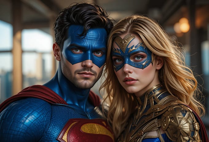 make watercolor super hero couple portrait
