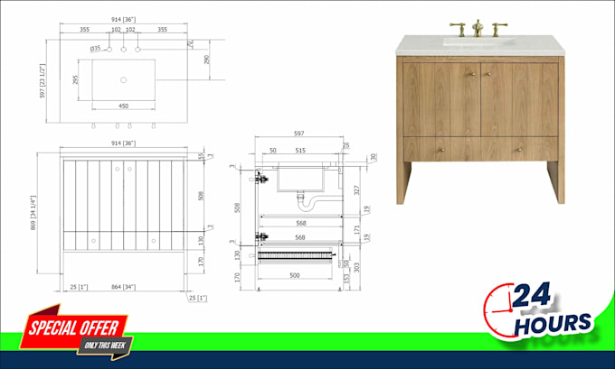 do furniture technical cad drawings for manufacture