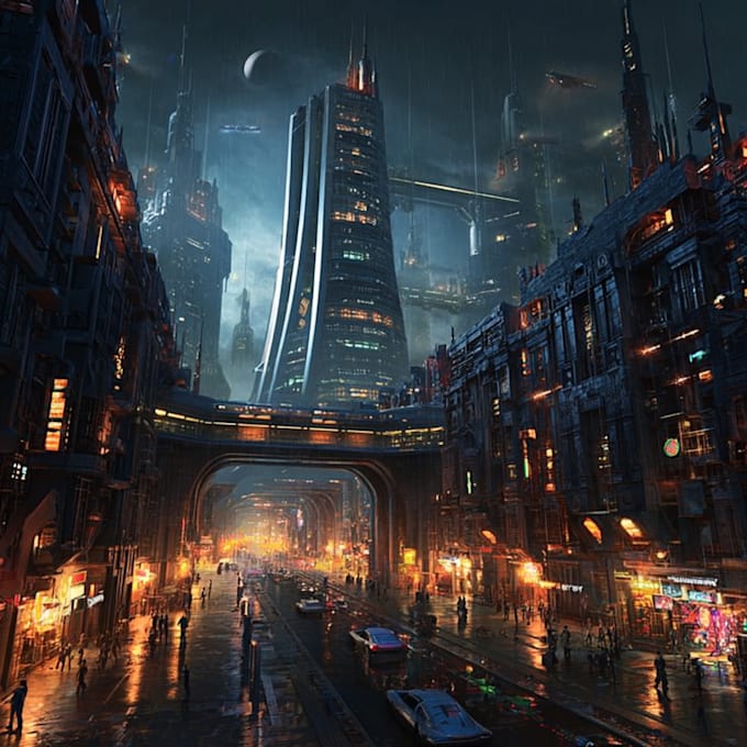 make a cyberpunk futuristic city art