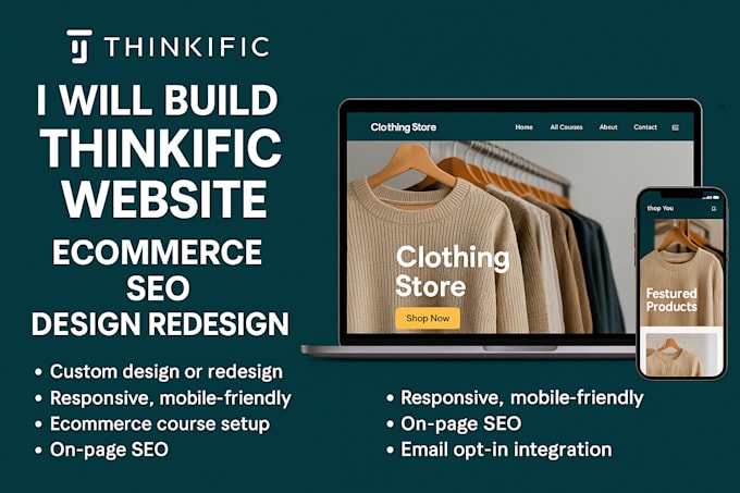 build thinkific website ecommerce seo design redesign