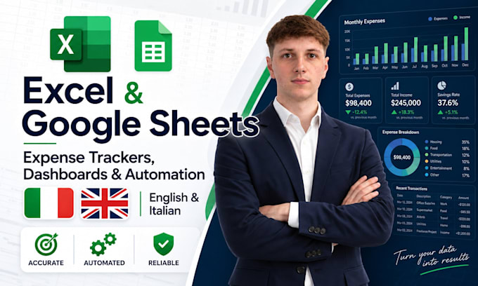 create excel and google sheets expense trackers, dashboards and automation