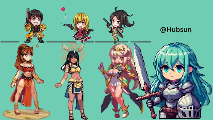Do 8bit 16bit 32bit pixel art character design, retro pixel art by ...