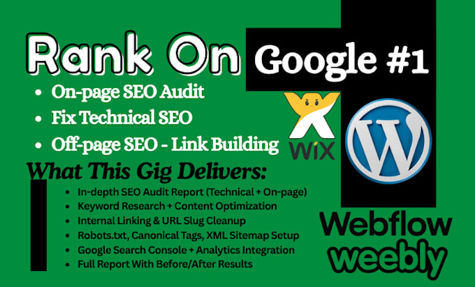 optimize wix, webflow, wordpress or weebly SEO to boost google ranking, traffic