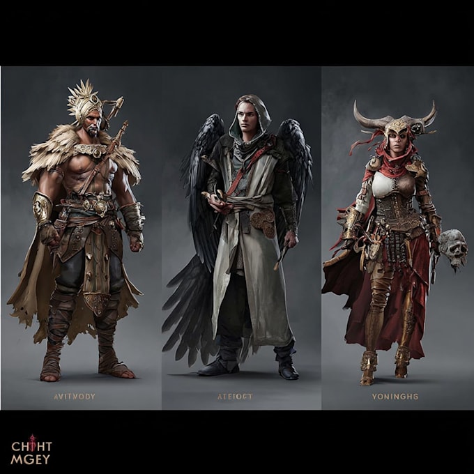paint fantasy concept art, character design and environment