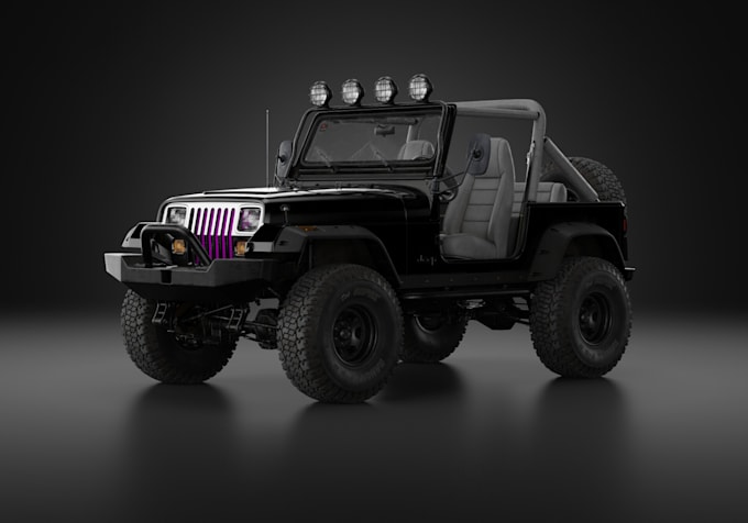 use a ue5 for 3d realistic jeep wrangler, suv car realistic render, car interior