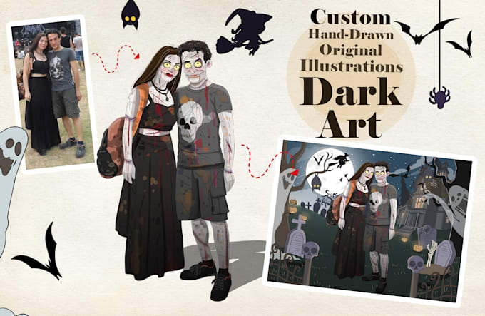 draw your portrait or character in the tim burton style