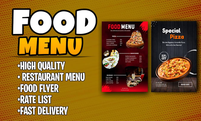 make unique food menu, restaurant flyer and rate list