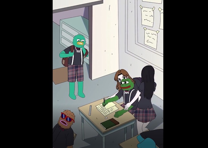 2d meme animation, memecoin video crypto meme art, funny meme, yeti dyor content