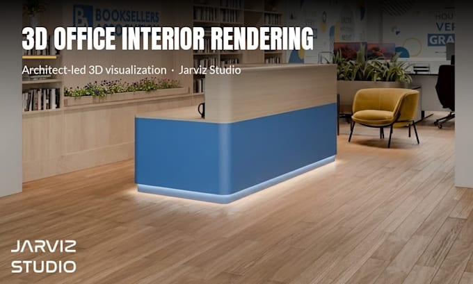 create a realistic 3d office interior design and rendering