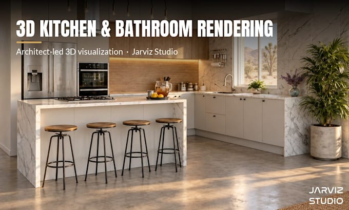create realistic 3d kitchen and bathroom interior rendering