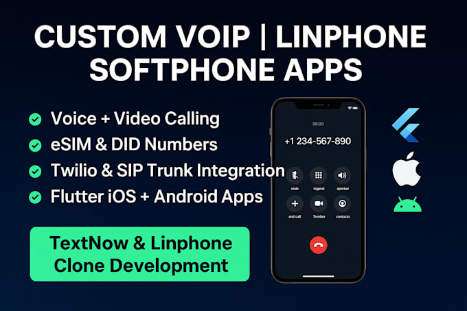 develop custom linphone voip, softphone, esim, and calling app for ios, android