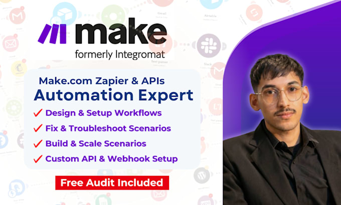 create make com automations made com, api and zapier expert