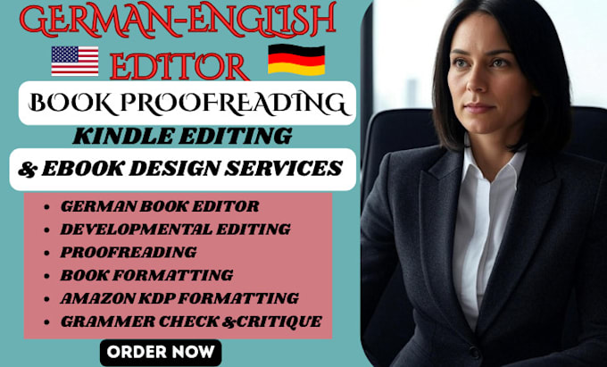 developmental edit your german book, proofread, format your book for amazon kdp