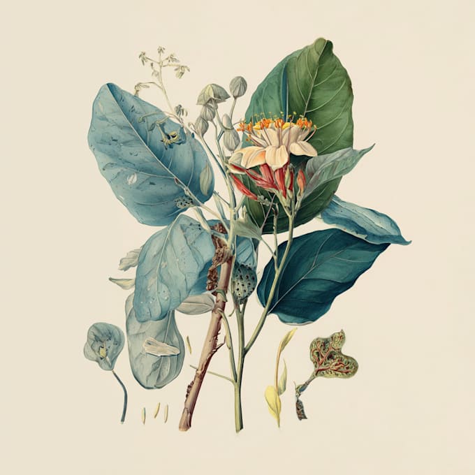line art illustrations, botanical flowers, plants
