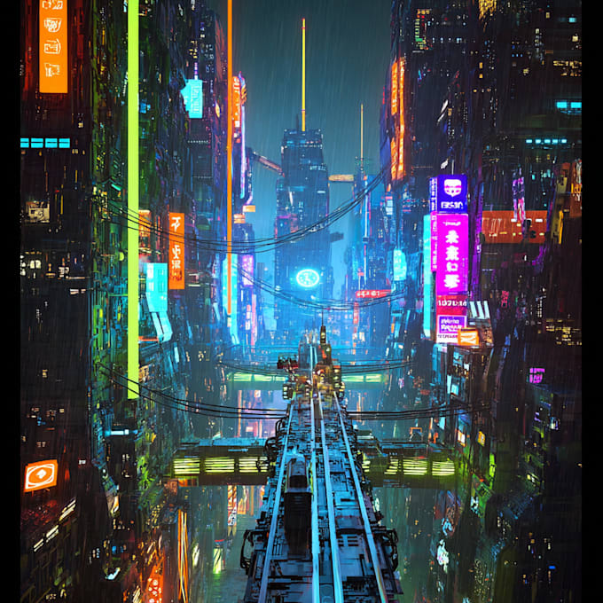 create a cyberpunk futuristic city illustration