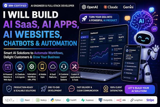 build ai saas, ai chatbot, ai website, mobile app, or automation system